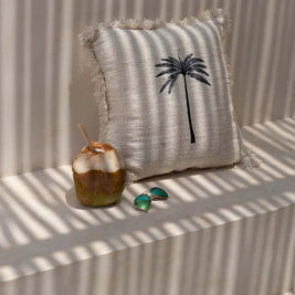 The Gili Palm Cushion Cover - Natural Black