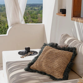 The Raffia Cushion Cover Square - Natural Black - 60x60