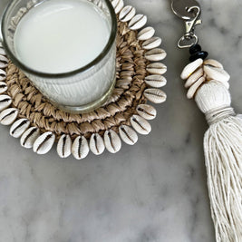 The Cowrie Tassel Keychain - White