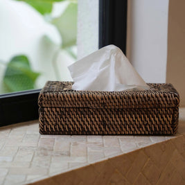 The Rattan Classic Tissue Box - Natural Brown