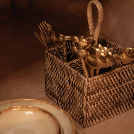 The Rattan Cutlery Caddy No. 4 - Natural Brown