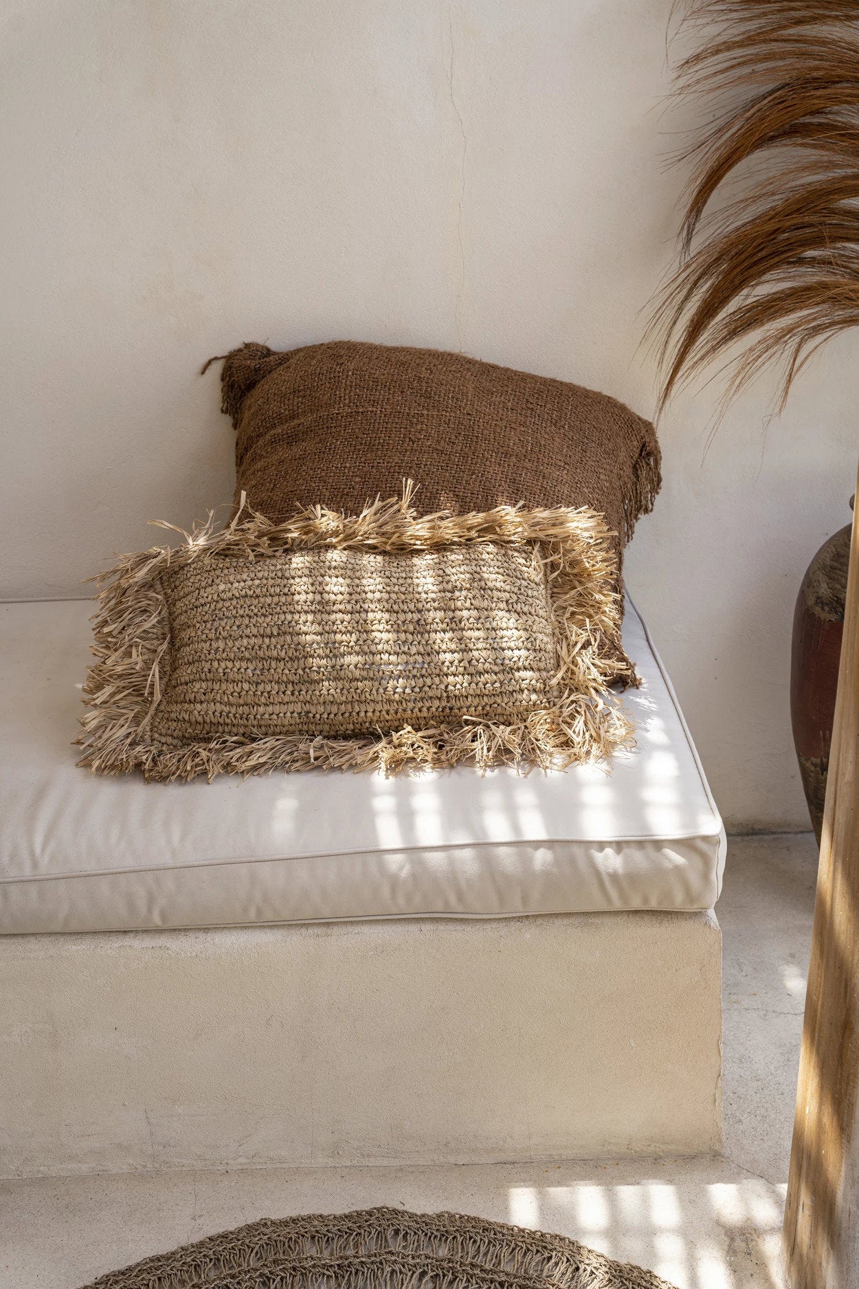 Rectangular Raffia Cushion Cover - Natural - 30 x 50 cm