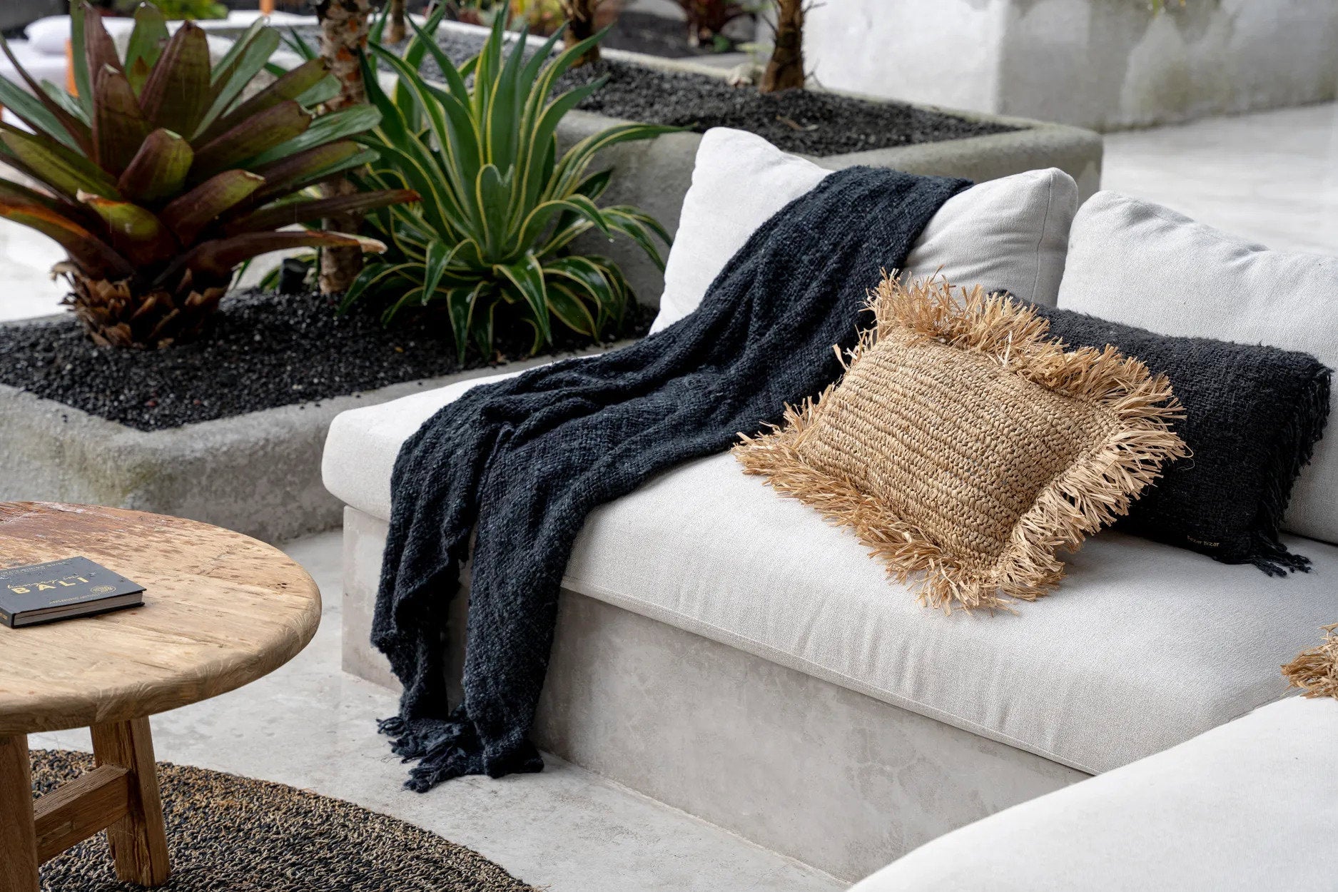 Rectangular Raffia Cushion Cover - Natural - 30 x 50 cm