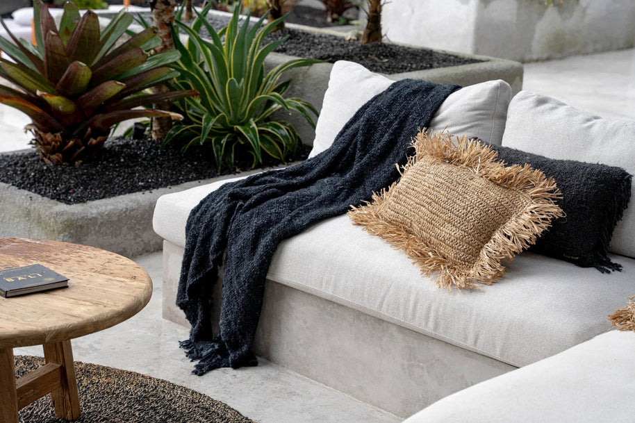 Rectangular Raffia Cushion Cover - Natural - 30 x 50 cm
