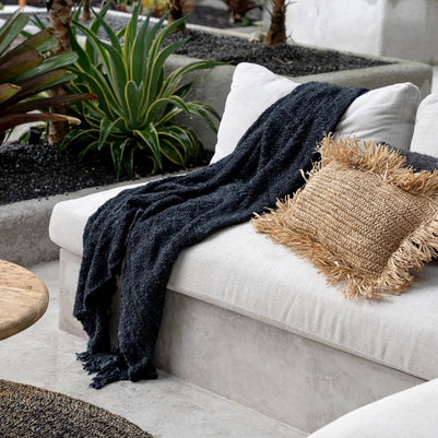Rectangular Raffia Cushion Cover - Natural - 30 x 50 cm