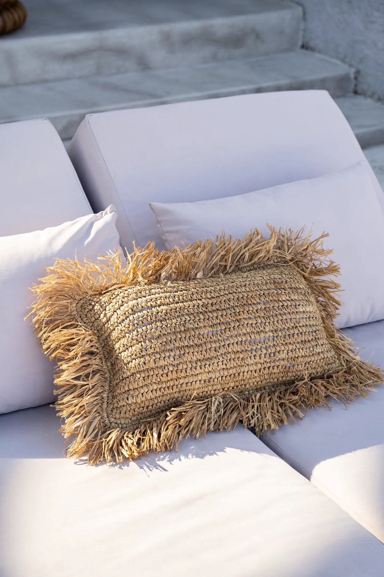 Rectangular Raffia Cushion Cover - Natural - 30 x 50 cm