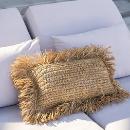 Rectangular Raffia Cushion Cover - Natural - 30 x 50 cm