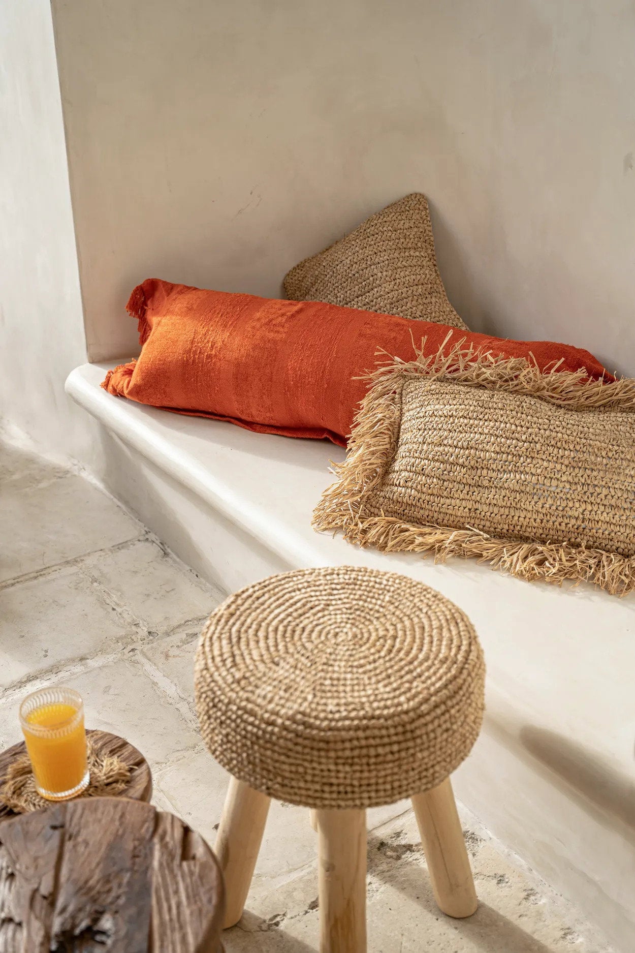 Rectangular Raffia Cushion Cover - Natural - 30 x 50 cm