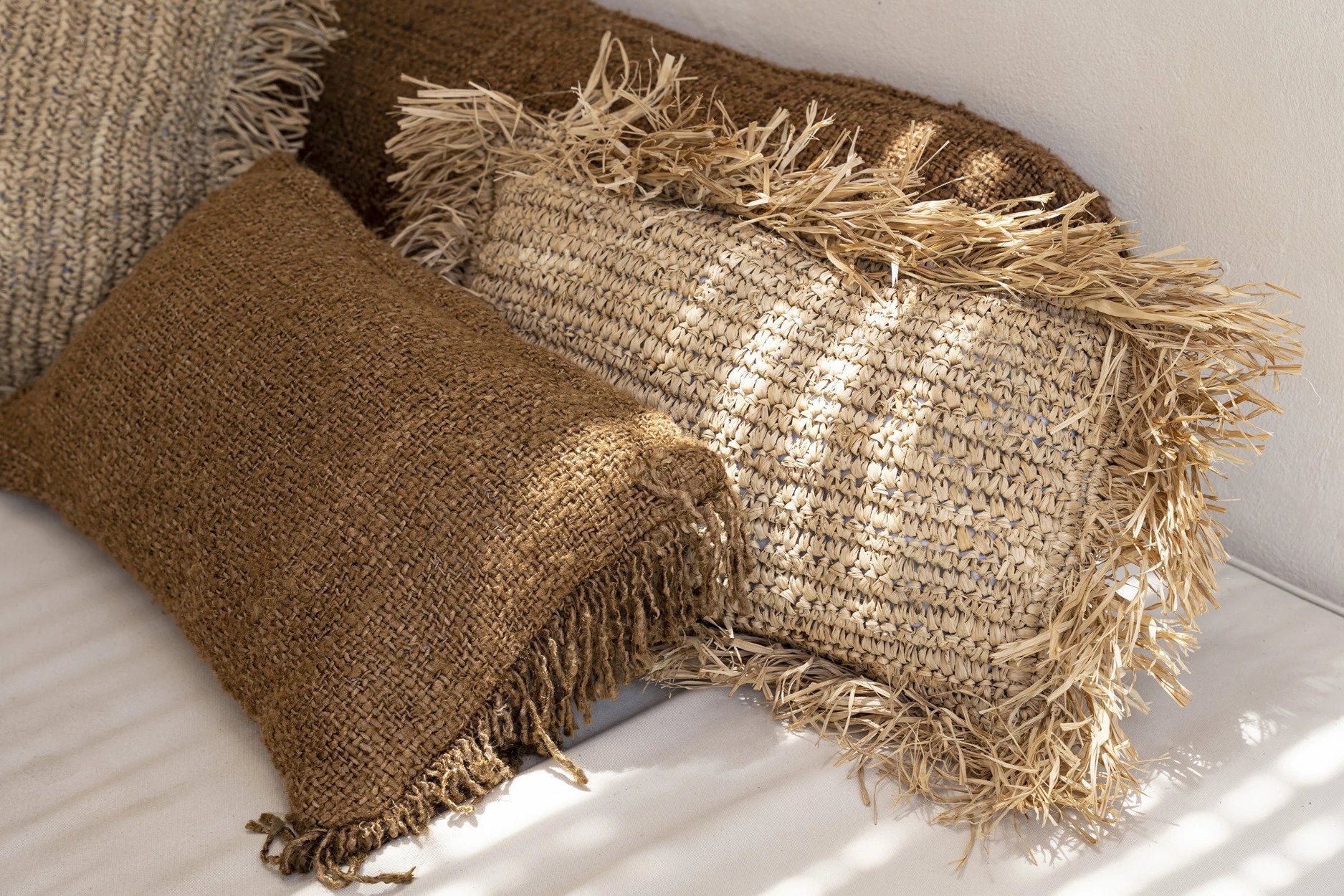 Rectangular Raffia Cushion Cover - Natural - 30 x 50 cm