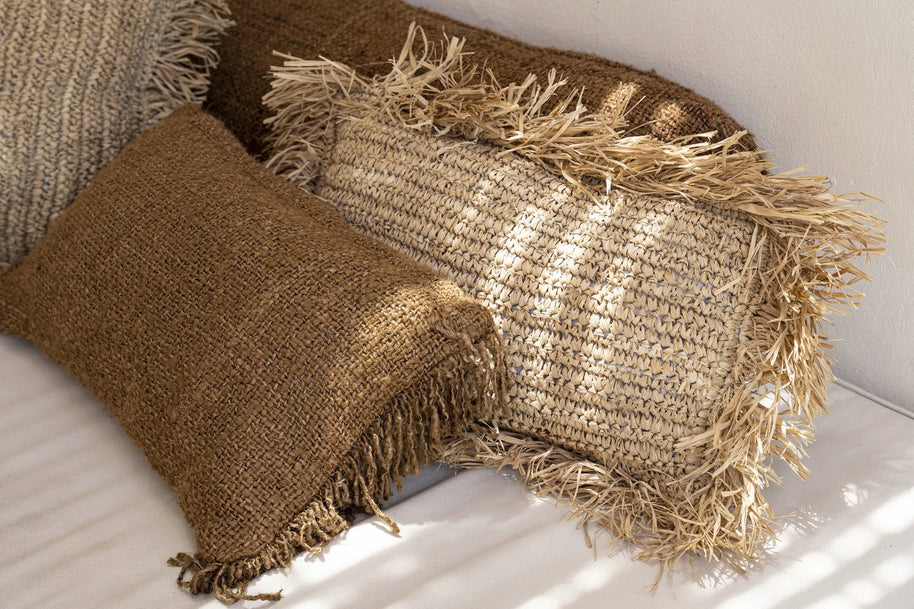Rectangular Raffia Cushion Cover - Natural - 30 x 50 cm