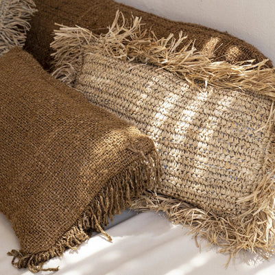 Rectangular Raffia Cushion Cover - Natural - 30 x 50 cm