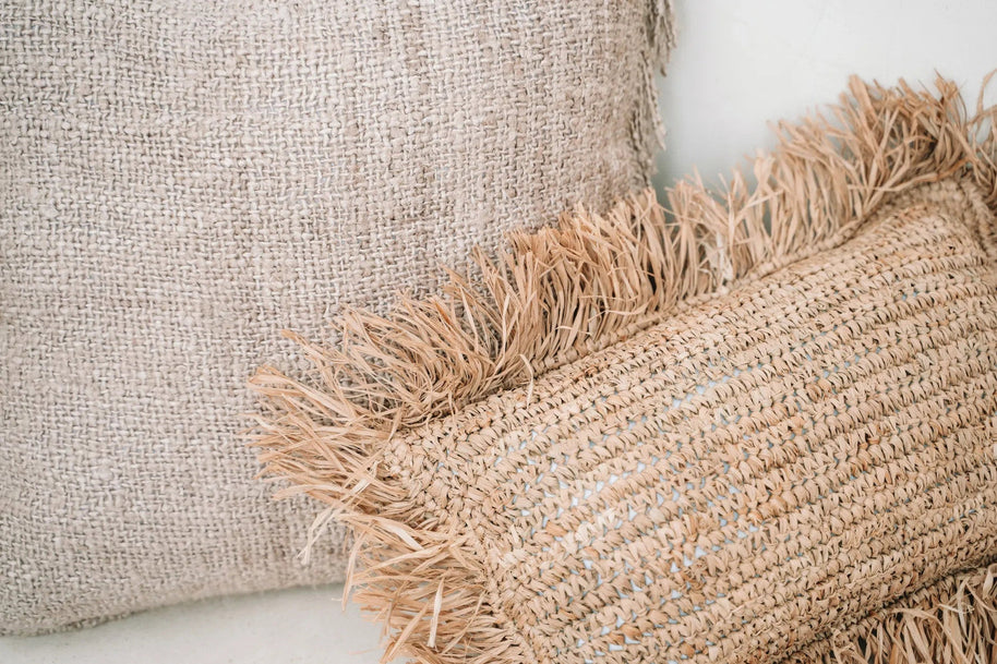 Rectangular Raffia Cushion Cover - Natural - 30 x 50 cm