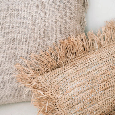 Rectangular Raffia Cushion Cover - Natural - 30 x 50 cm