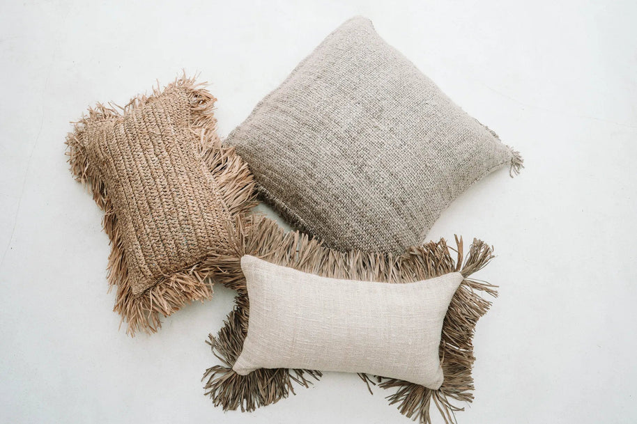 Rectangular Raffia Cushion Cover - Natural - 30 x 50 cm