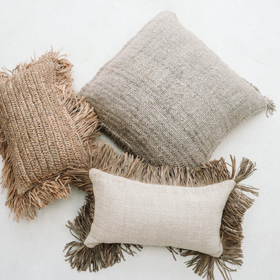 Rectangular Raffia Cushion Cover - Natural - 30 x 50 cm