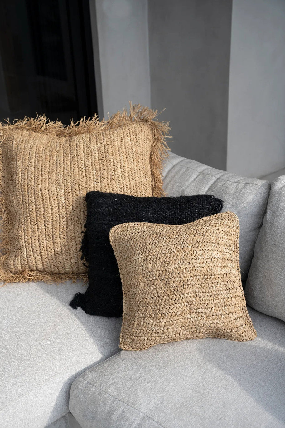 Raffia Flores Square Cushion Cover - Natural - 40 x 40 cm