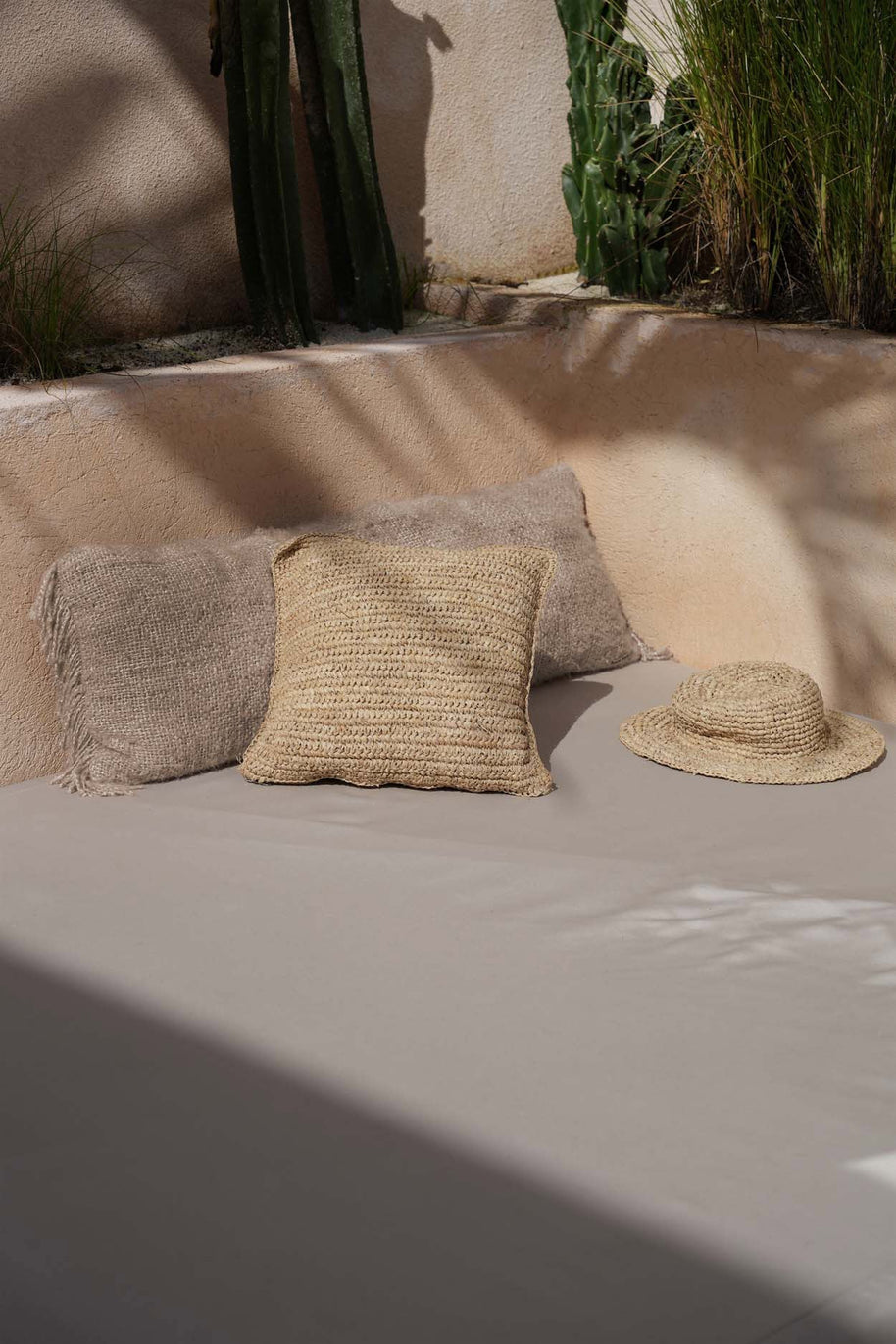 Raffia Flores Square Cushion Cover - Natural - 40 x 40 cm