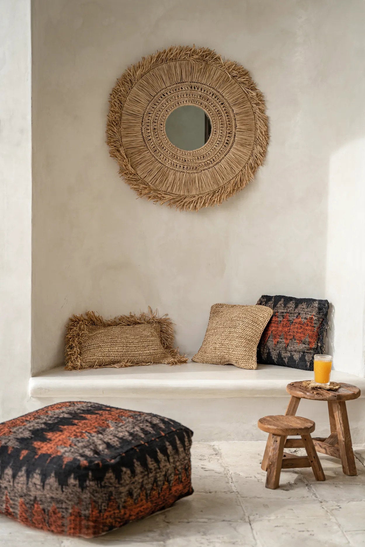 Raffia Flores Square Cushion Cover - Natural - 40 x 40 cm