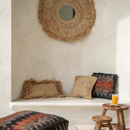Raffia Flores Square Cushion Cover - Natural - 40 x 40 cm