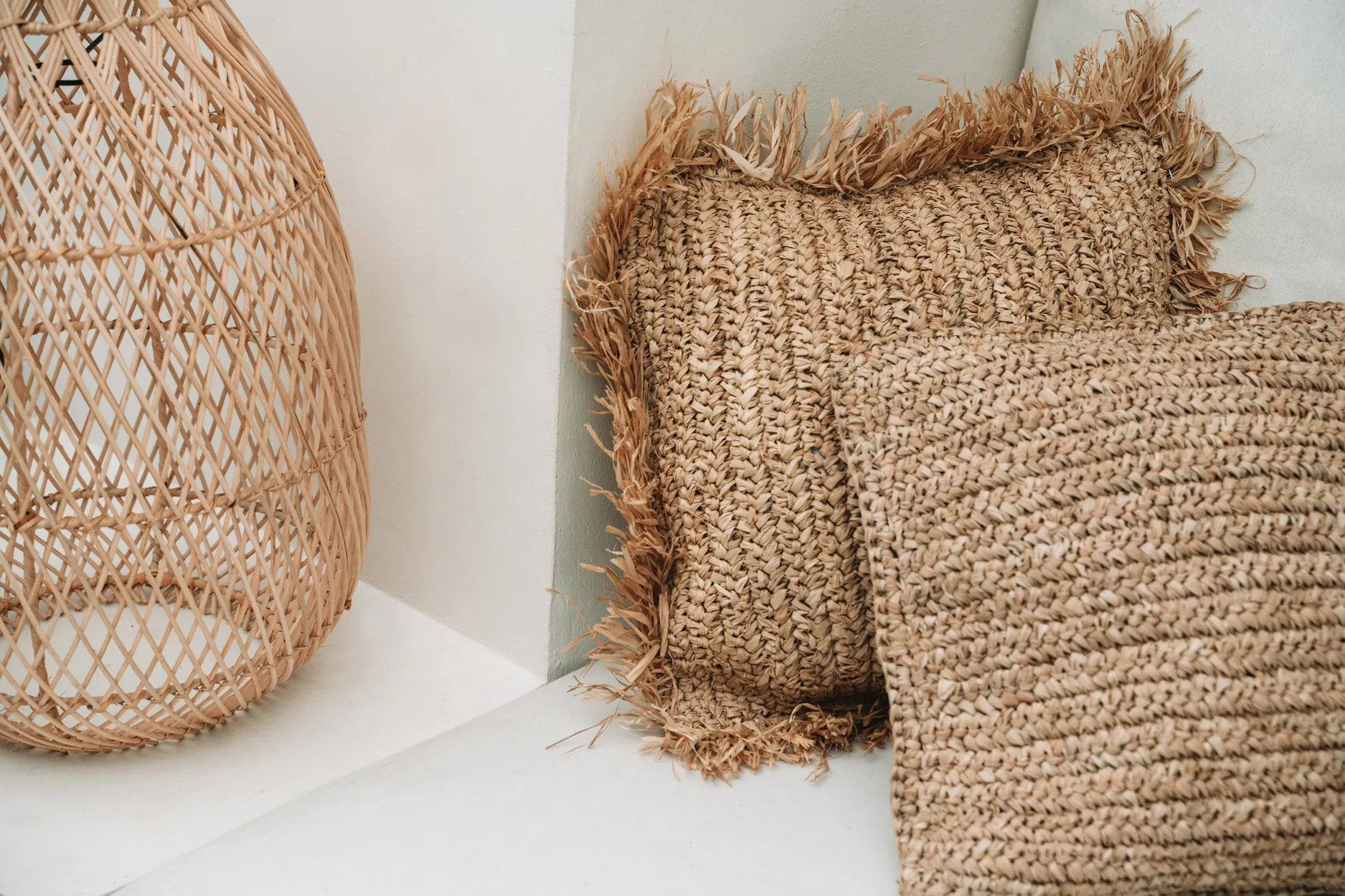 Raffia Flores Square Cushion Cover - Natural - 40 x 40 cm