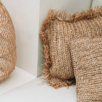 Raffia Flores Square Cushion Cover - Natural - 40 x 40 cm