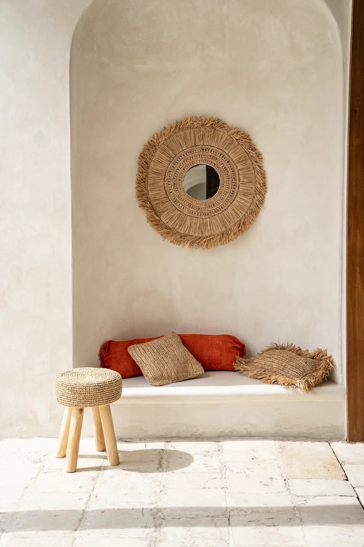 Raffia Flores Square Cushion Cover - Natural - 40 x 40 cm