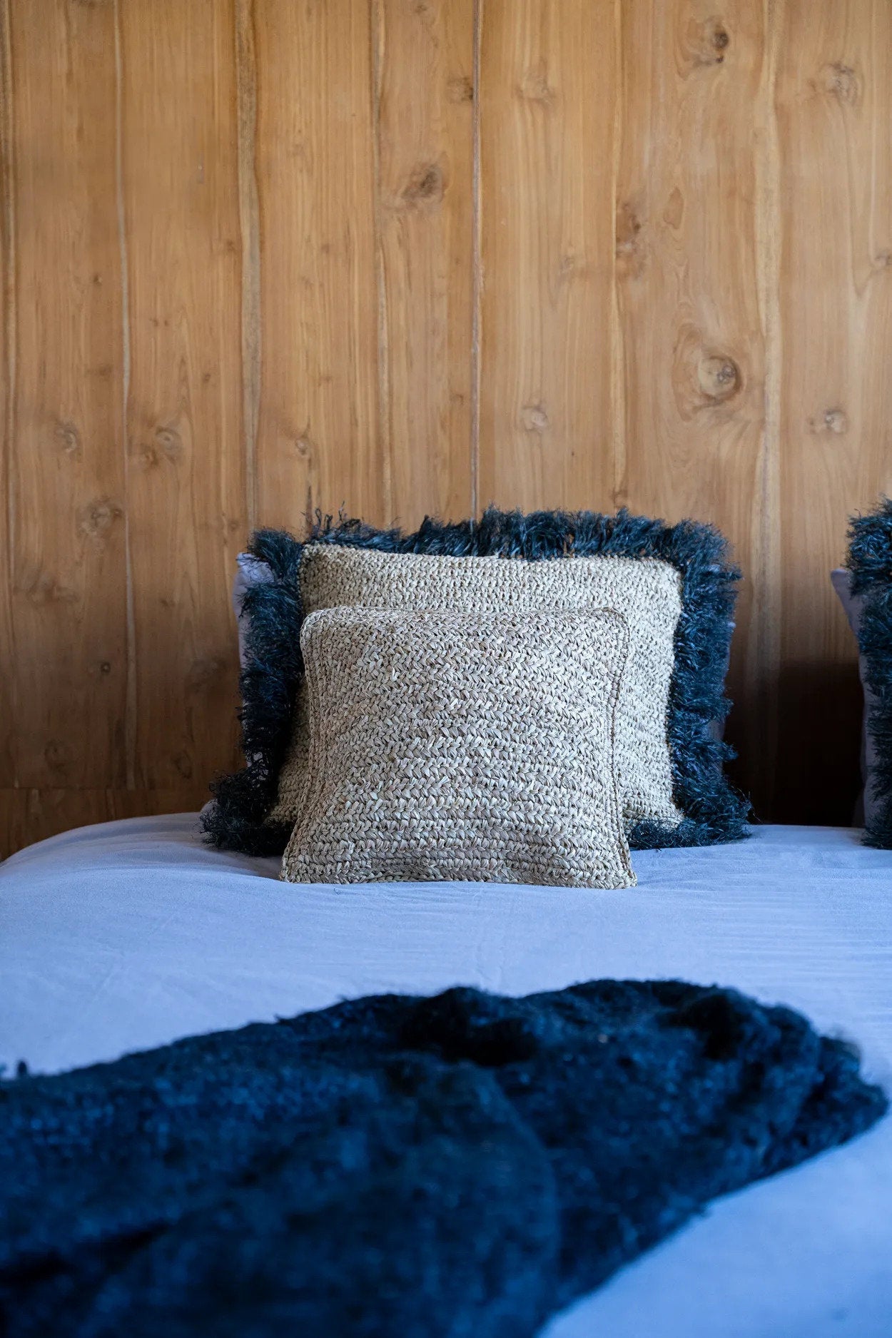Raffia Flores Square Cushion Cover - Natural - 40 x 40 cm