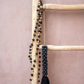 The Wooden Beads with Cotton Tassel - Black