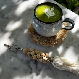 The Wooden Beads Keychain - Natural White