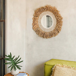 The Raffia Cowrie Mirror - Natural White