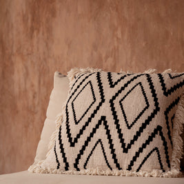 The Sahara Diamond Cushion Cover - Natural Black