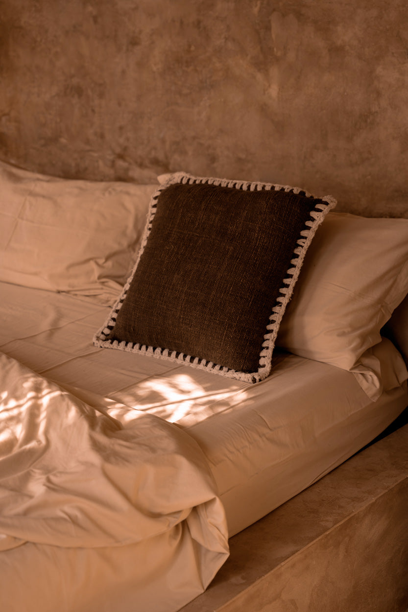 The Espresso Edge Cushion Cover - Brown and White