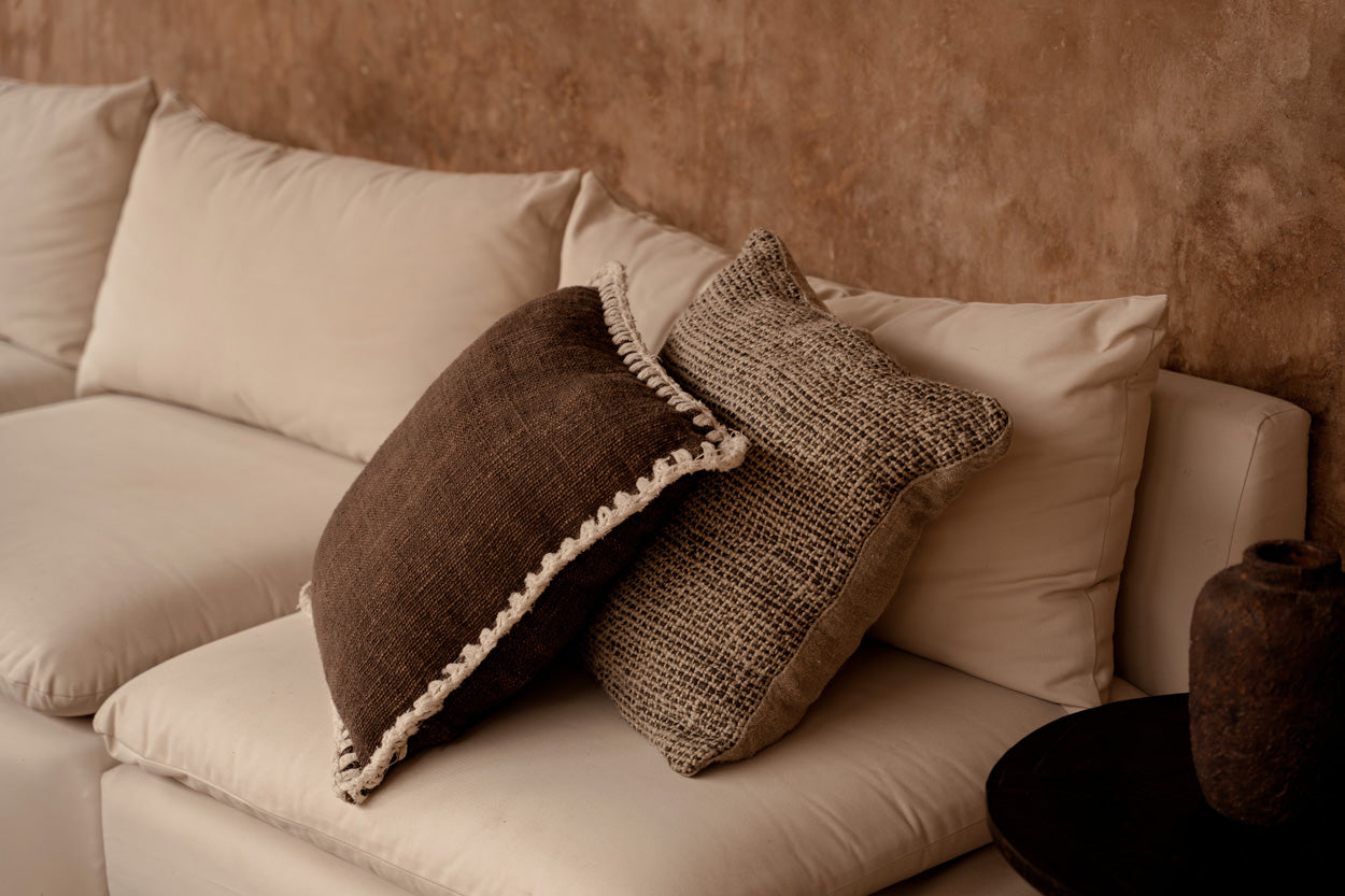 The Espresso Edge Cushion Cover - Brown and White