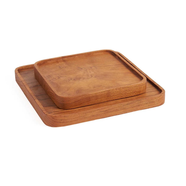 Quadratischer Teak-Teller - Natur - XS