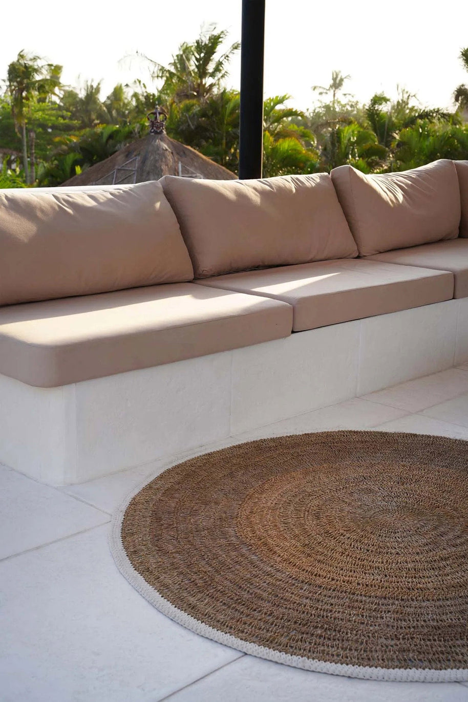 Seagrass and Cotton Round Rug - Natural White - 100 cm