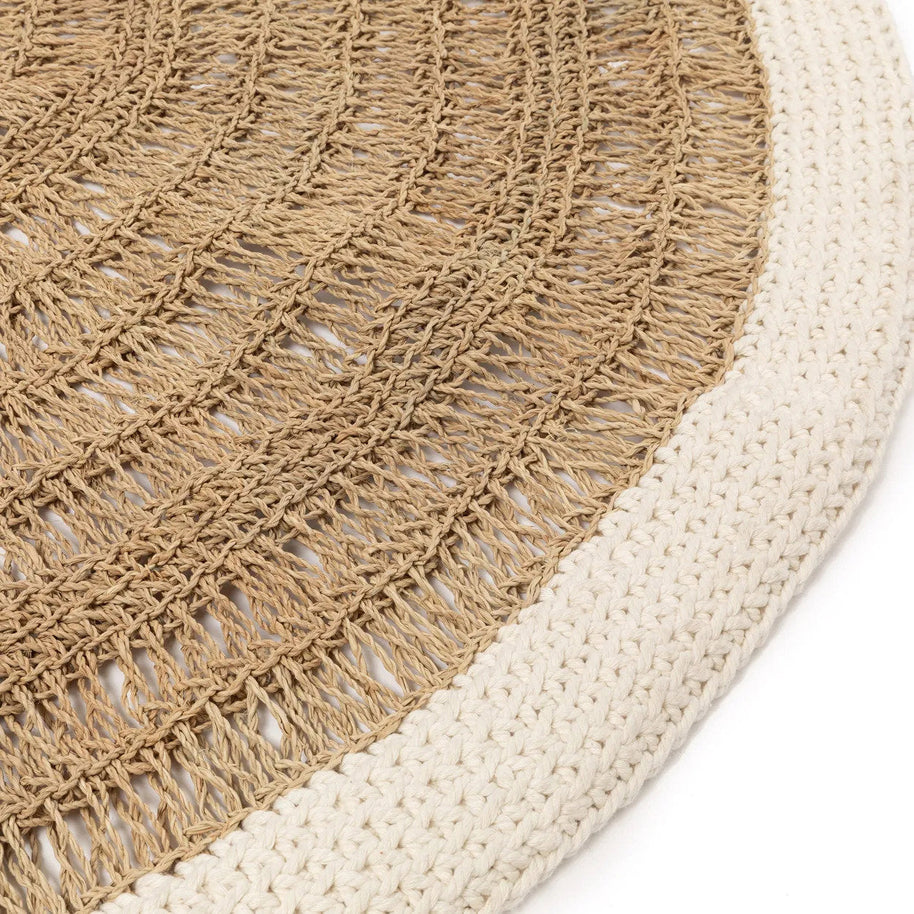 Seagrass and Cotton Round Rug - Natural White - 100 cm