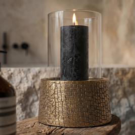 The Croco Candle Holder with Glass - Brass - M