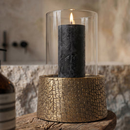 The Croco Candle Holder with Glass - Brass - M