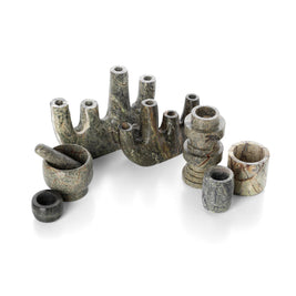The Bidasar Marble Candle Holder - Green - Low