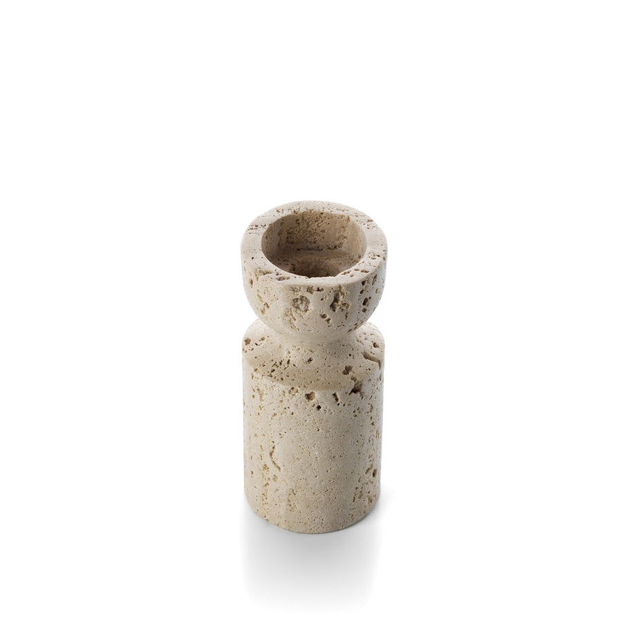 The Travertine Hourglass Candle Holder - Beige - Small