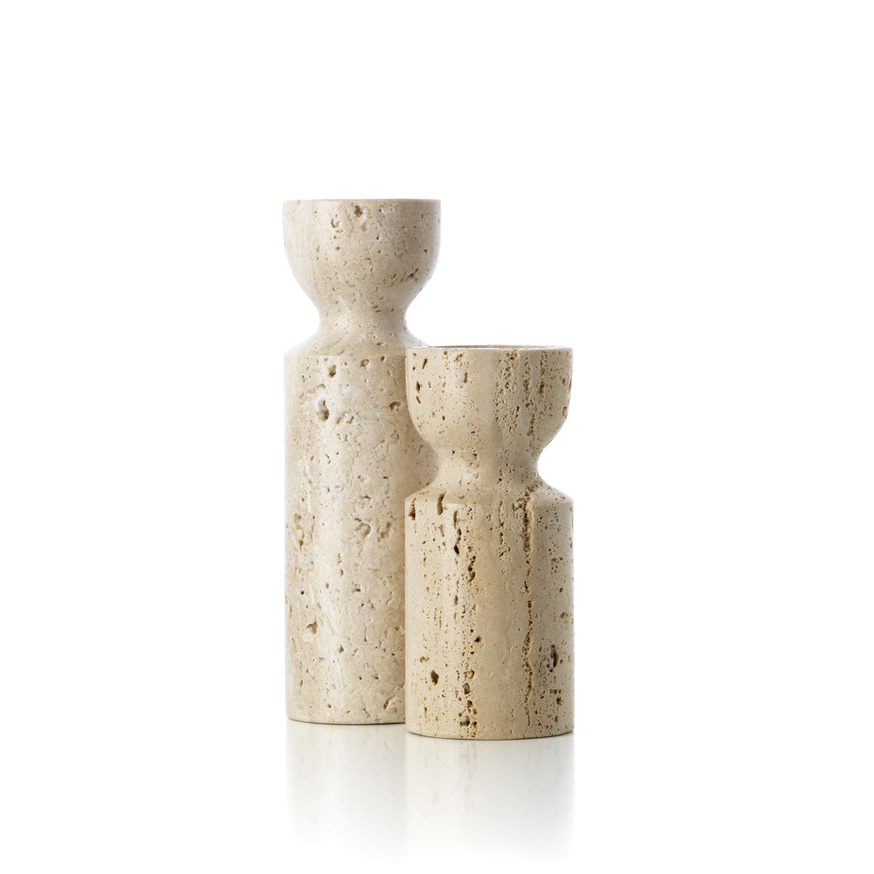 The Travertine Hourglass Candle Holder - Beige - Small