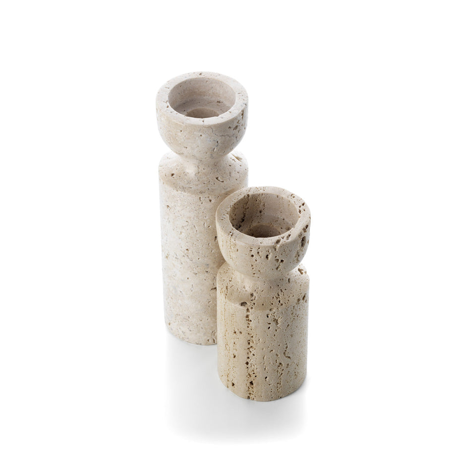 The Travertine Hourglass Candle Holder - Beige - Small