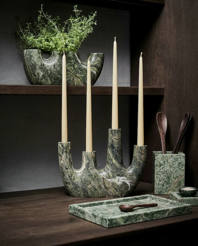 The Bidasar Marble Vase - Green - Tall