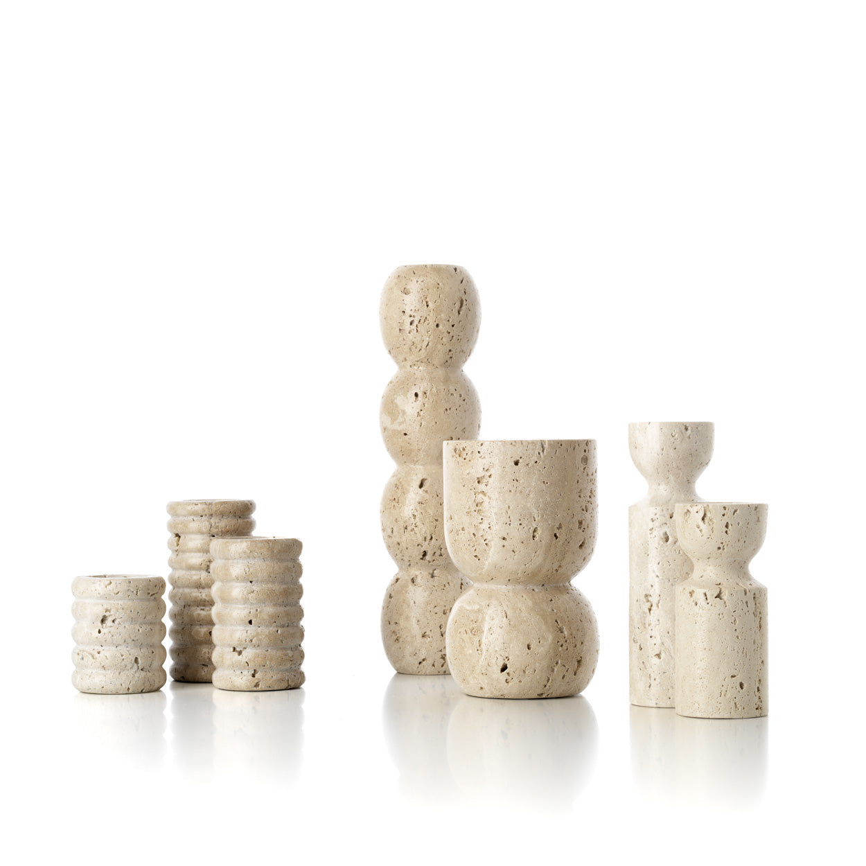 The Travertine Totem Taper Candle Holder - Beige - Large