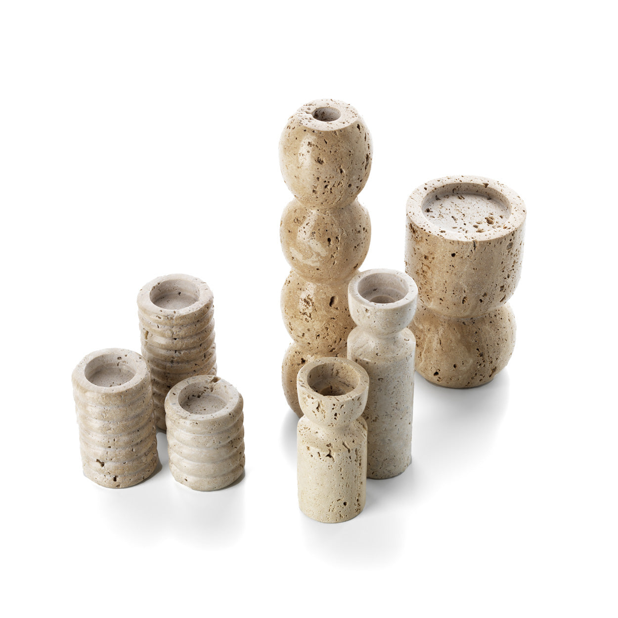 The Travertine Totem Taper Candle Holder - Beige - Large