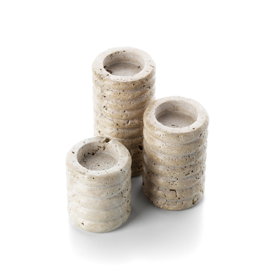 The Travertine Ripple Tealight Holder - Beige - M
