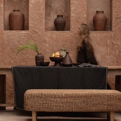 The Tuscany Tablecloth - Black Natural - 150x300