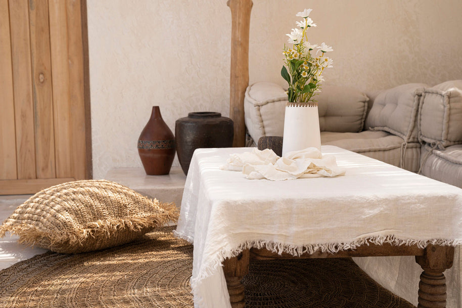 Linen Tablecloth - White - 150 x 150 cm