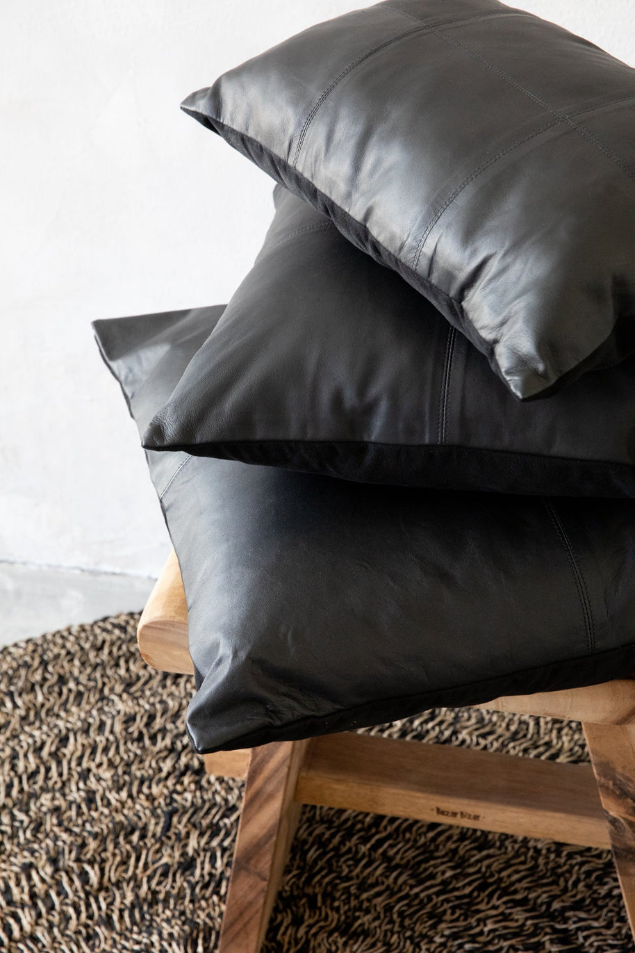The Four-Panel Leather Cushion Cover - Black - 40 x 40 cm