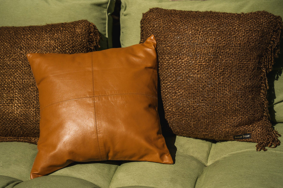 The Four-Panel Leather Cushion Cover - Camel - 40 x 40 cm